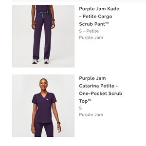 Figs Purple S Jam Kade Petite Cargo Scrub Pant and Catarina petite top.